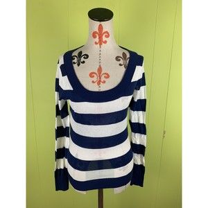 Victorias Secret Women’s P/S White Navy Blue Striped Long Sleeve Boat Neck Knit